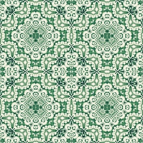 Antique Damask Small in Forest Green + White
