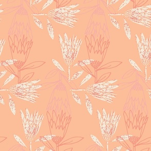 Block Print Protea Flower Peach Fuzz