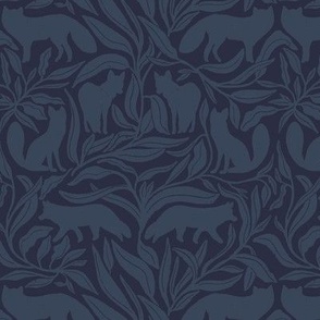 XS Dark Blue Whimsical Foxes Hidden in the Woods