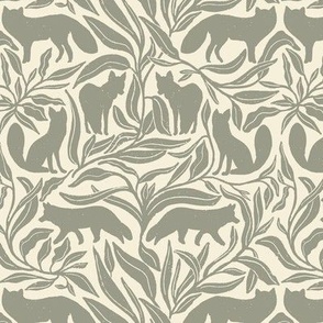 XS Sage Green Whimsical Foxes Hidden in the Forest on Cream White