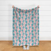 Pastel Pink Seahorse and Starfish with Blue Seaweed on Cream Large