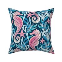 Sweet Seahorse Paradise in Pink, Blue and Navy Large