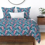 Sweet Seahorse Paradise in Pink, Blue and Navy Large