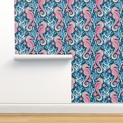 Sweet Seahorse Paradise in Pink, Blue and Navy Large