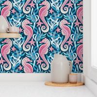 Sweet Seahorse Paradise in Pink, Blue and Navy Large