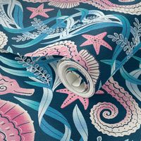 Sweet Seahorse Paradise in Pink, Blue and Navy Large