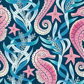 Navy Seahorse Fabric, Wallpaper and Home Decor | Spoonflower