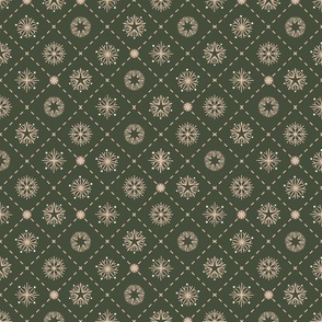 Snowflakes | Dark olive green and light peach