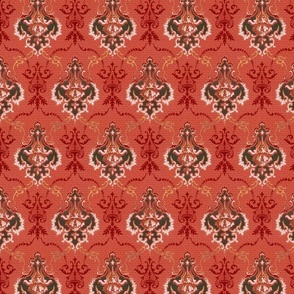 Foliate swags on red 