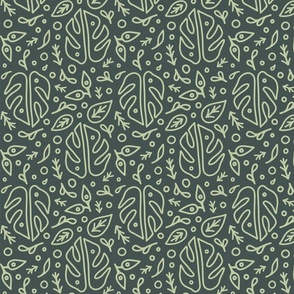 Green Monstera Design Pattern with Outlines