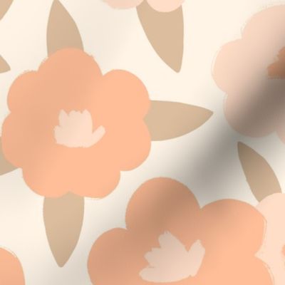 Peach Fuzz Spring Garden: Whimsical Floral Pattern with Wildflowers and Leaves BIG SCALE