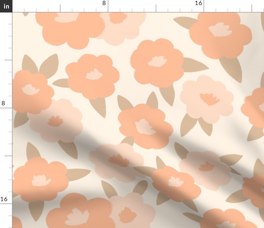 Peach Fuzz Spring Garden: Whimsical Floral Pattern with Wildflowers and Leaves BIG SCALE