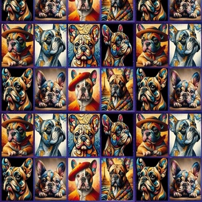 AI French Bulldogs in the style of Picasso and Klimt