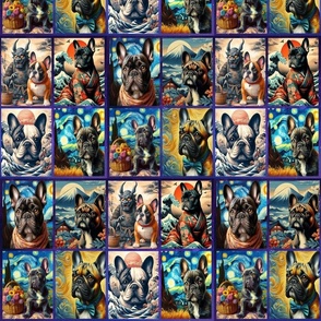 AI French Bulldogs in the style of Van Gogh and  Hokusai