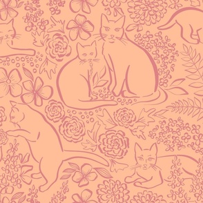 Garden Cats (Large) Pantone 2024 Peach Fuzz Peach Blossom