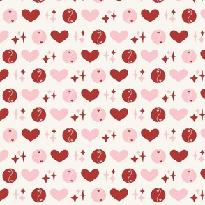Love is Magic - Hearts, Sparkles & Yin/Yang, Pink and Red on Cream
