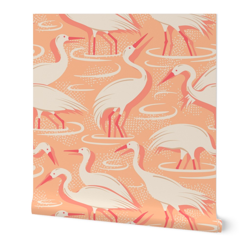 Crane Estuary - Peach Fuzz Large Wallpaper | Spoonflower
