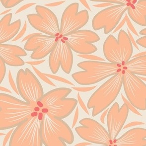 Snow in Summer Floral Line Drawing in white and peach (L)