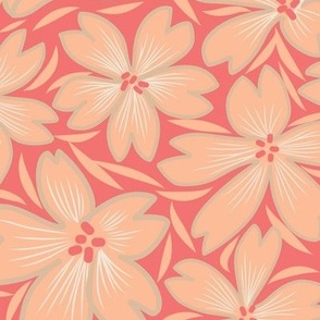 Snow in Summer Floral Line Drawing in  dark peach pink (L)