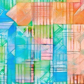 watercolor green orange and blue squares
