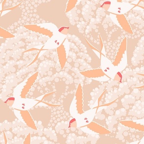 Swallows on Peach Puree - Dreamy Birds & Spring Blossoms in the Garden