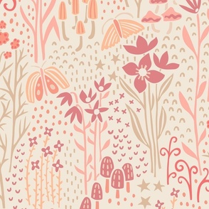 Mushrooms And Moths In Peach And Pinks //  Large