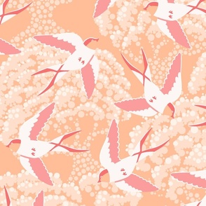 Swallows on Peach Fuzz - Dreamy Birds & Spring Blossoms in the Garden