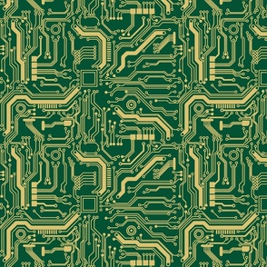 circuit board gold traces on green