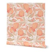 Large | Peaches branches with leaves on light pink