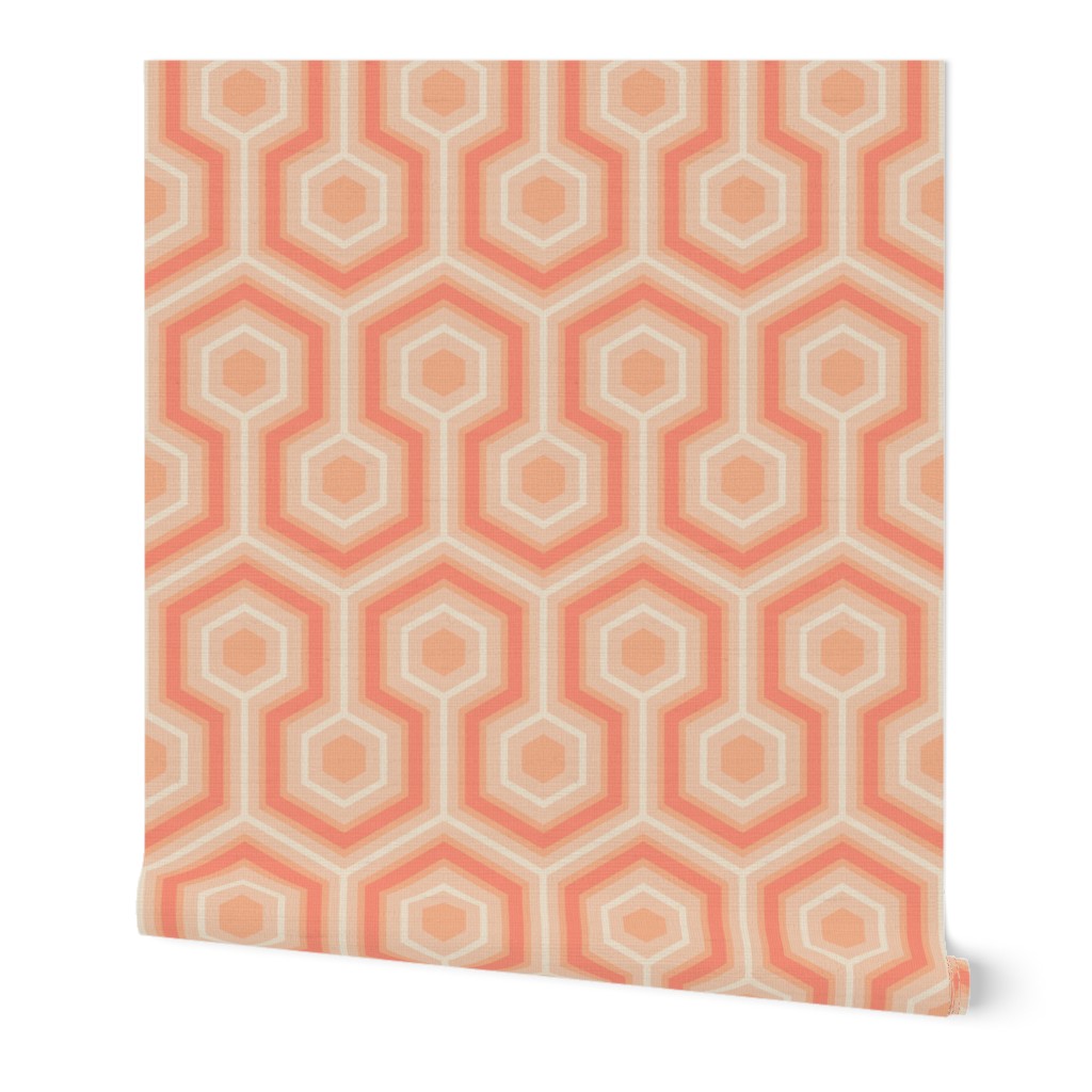 Pantone Peach Fuzz Color of the Year 2024 hexagonal modern geometric large scale for wallpaper