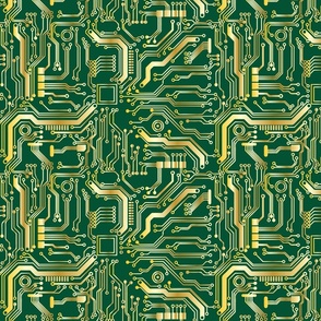 circuit board gold gradient traces on green