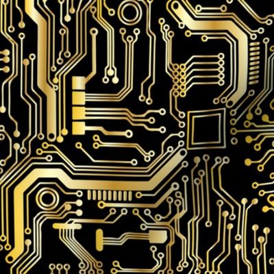 circuit board gold gradient traces on black