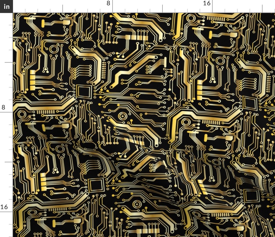 circuit board gold gradient traces on black