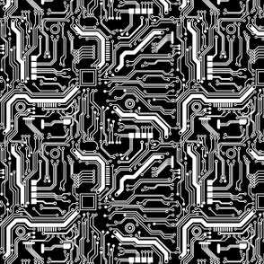 circuit board white traces on black
