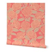 Peach Fuzz Peonies on a Georgia Peach Dotted Textured Background