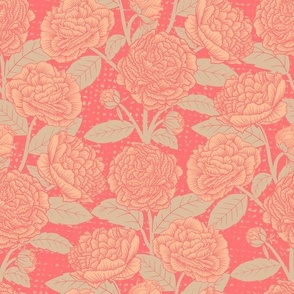 Peach Fuzz Peonies on a Georgia Peach Dotted Textured Background