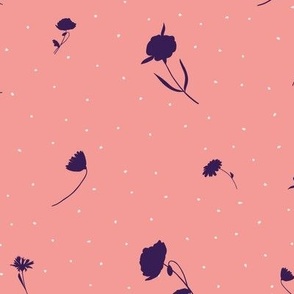 M-GATHERED IN BLOOM_4B--poppies-daisies-floral-apricot-botanical-purple-girls room-