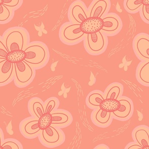 Peach fuzz flowers and butterflies - large