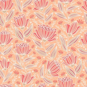 Peach Fuzz Fancy Floral Trailing pattern - Pantone color of the year 2024