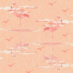 Pink Flamingo Bird in Water, Peach Fuzz Flamingo Art, Tropical Summer Wildlife Flamingo Habitat Bathroom Decor
