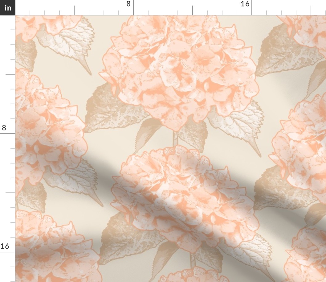 (L)Peach Fuzz Serene Garden Hydrangea on Pristine- Pantone Pallete 2024