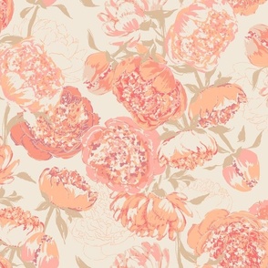 (M) Peach Peonies | Medium Scale | Pantone Color of the Year 2024 | Peach Plethora Palette