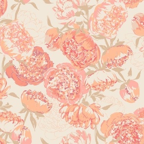 (M) Peony Floral Garden | Pantone Color of the Year 2024 | Peach Plethora Palette | Medium Scale