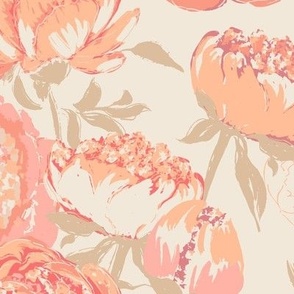 (L) Peony Floral Garden | Pantone Color of the Year 2024 | Peach Plethora Palette | Large Scale