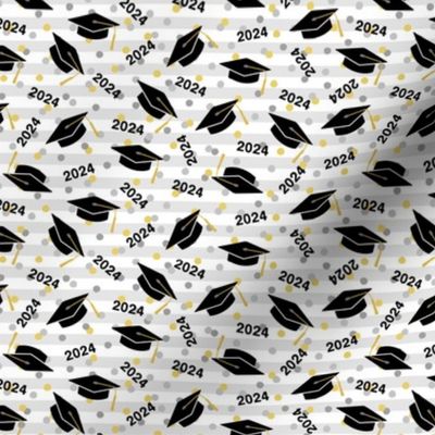 Tossed Graduation Caps with Black 2024, Gold & Silver Confetti (Small Scale)