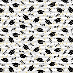 Tossed Graduation Caps with Black 2024, Gold & Silver Confetti (Small Scale)