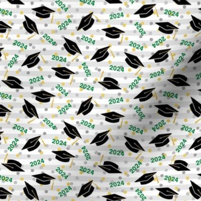 Tossed Graduation Caps with Green 2024, Gold & Silver Confetti (Small Scale)
