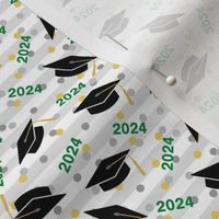 Tossed Graduation Caps with Green 2024, Gold & Silver Confetti (Small Scale)