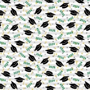 Tossed Graduation Caps with Green 2024, Gold & Silver Confetti (Small Scale)