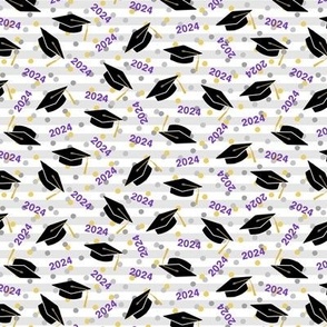 Tossed Graduation Caps with Purple 2024, Gold & Silver Confetti (Small Scale)